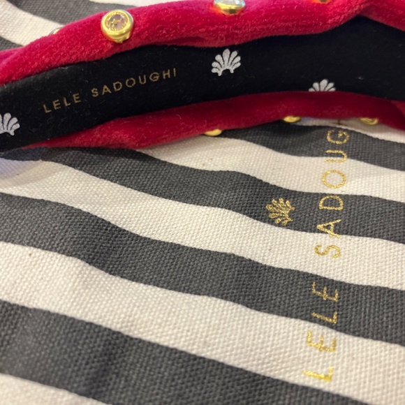 New Lele Sadoughi Red Gold Petite Velvet Gift idea Crystal Studded Knot Headband - Picture 4 of 5